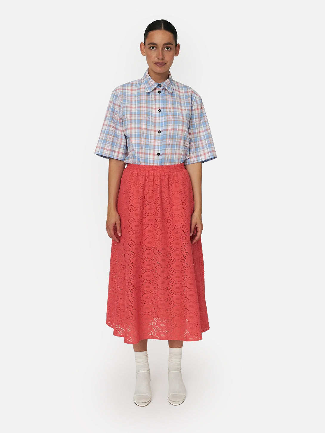 Summer Coral Cotton Lace Skirt Womens Midi Skirt Knit Skirt Stella Nova 
