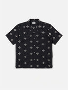 Embroidered Diamond Black Camp Shirt Mens Camp Collar Short Sleeve Button Up Universal Works 