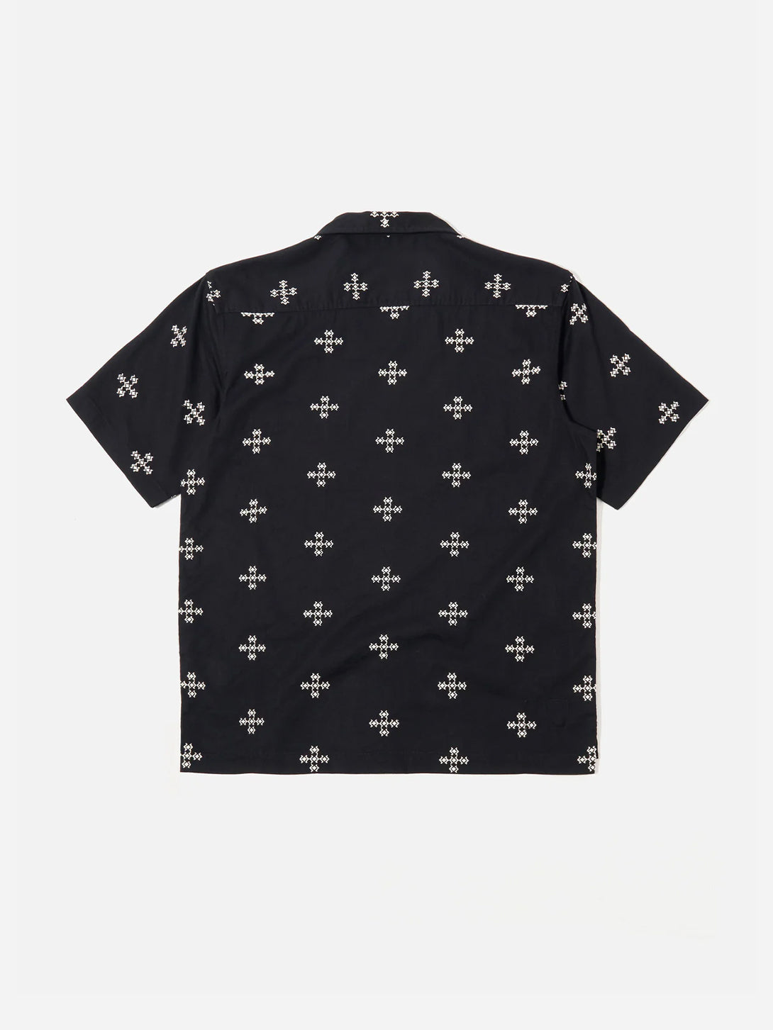 Embroidered Diamond Black Camp Shirt Mens Camp Collar Short Sleeve Button Up Universal Works 