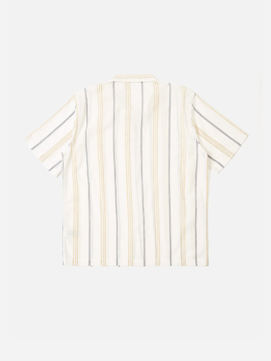 Hendrix Stripe Ecru/Navy/Sand Road Shirt Mens Striped Camp Collar Shirt Universal Works 