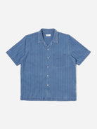 Herringbone Washed Indigo Road Shirt Mens Striped Camp Collar Shirt Universal Works 