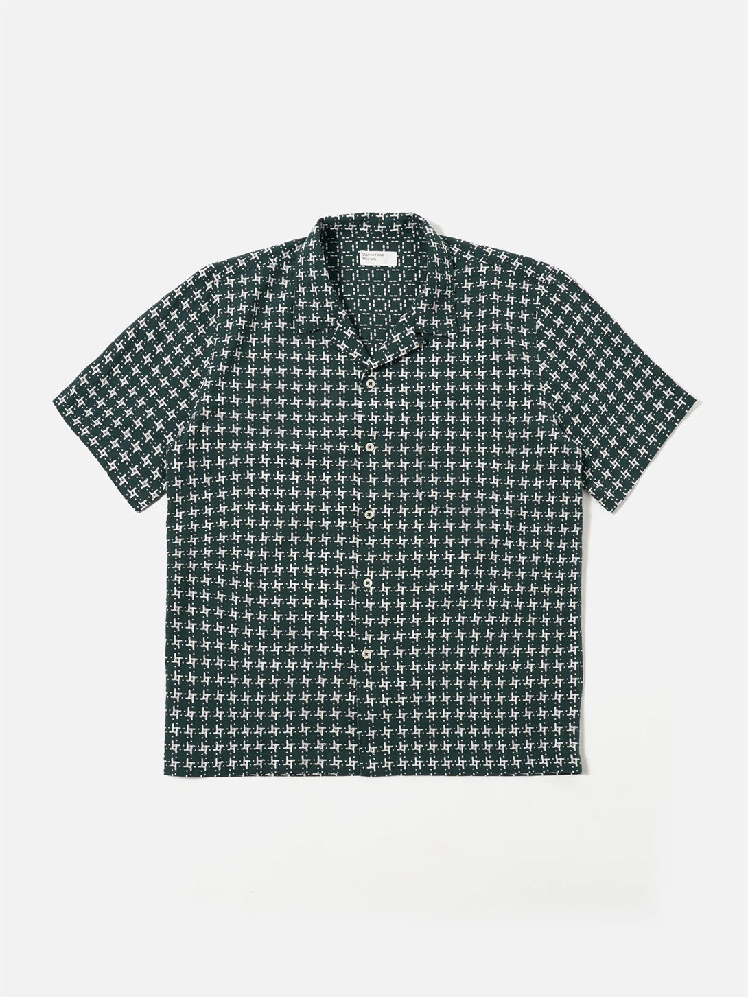 Green/White Road Shirt Mens Striped Camp Collar Shirt Universal Works 