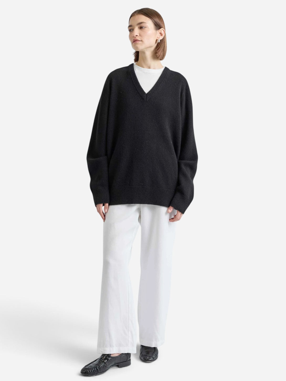 Black Wool V Neck Sweater Women V Neck Merino Wool Sweater Almina Concept 