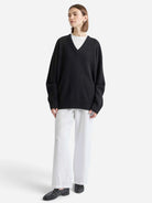 Black Wool V Neck Sweater Women V Neck Merino Wool Sweater Almina Concept 