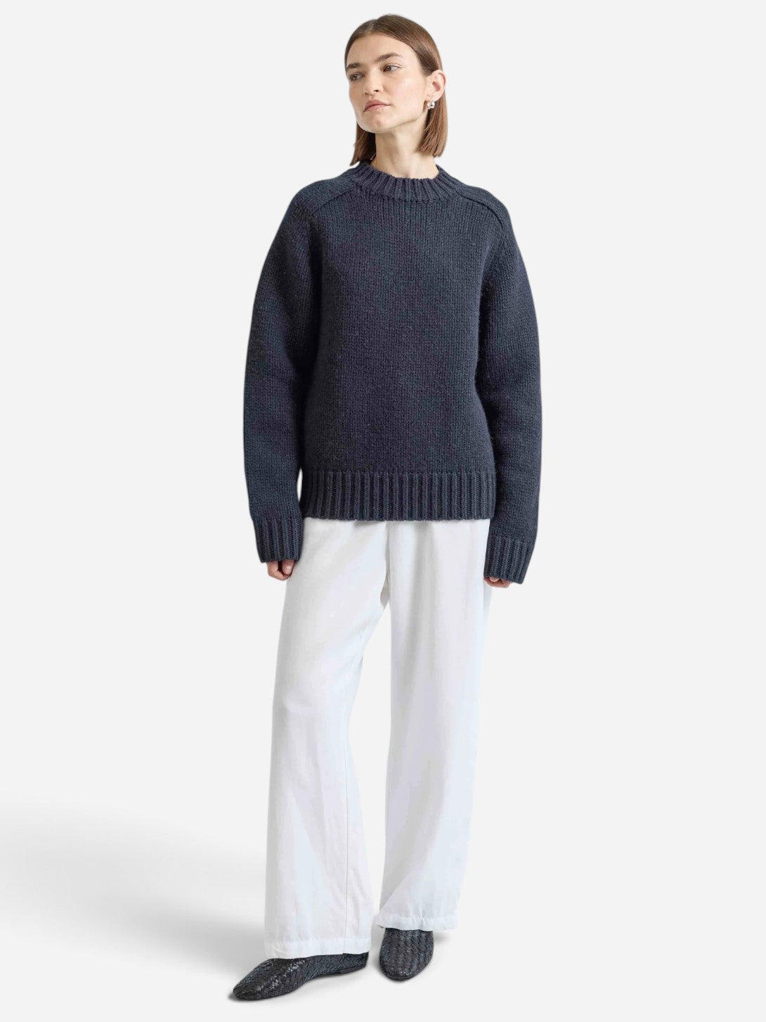 Navy Knit Wool Crewneck Sweater Womens Knit Pullover Almina Concept 