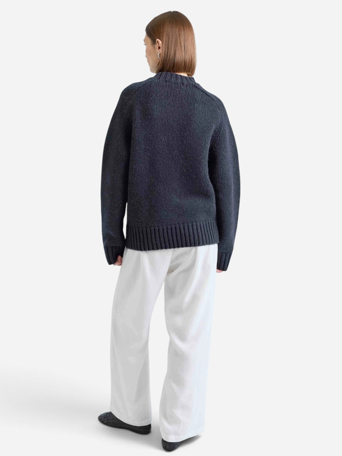 Navy Knit Wool Crewneck Sweater Womens Knit Pullover Almina Concept 