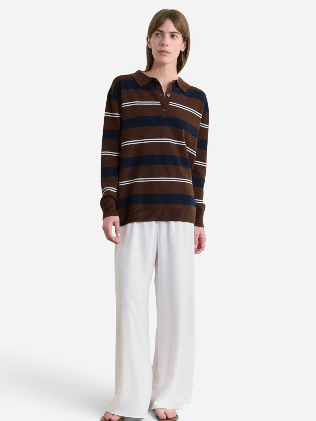 Brown Stripes Lightweight Wool Polo Womens Polo Shirt Almina Concept