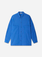 Office Blue Fontania Womens Sessun Striped Woven Overshirt Collared Long Sleeve Shirt 