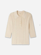 Tapioca Jodi Womens Sessun Knit Shirt Cotton Beige Collared Knitwear 