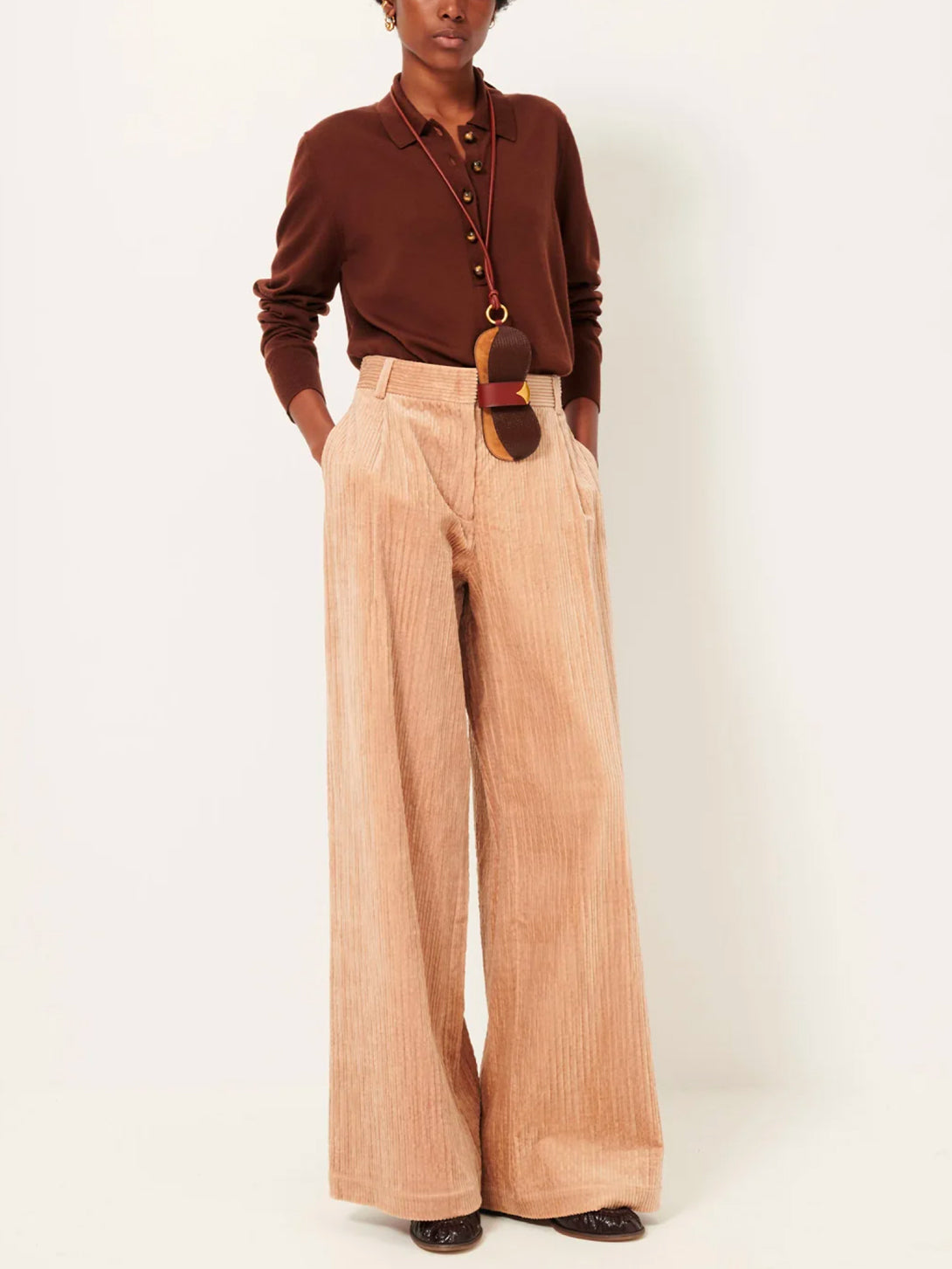 Rose Tan Paseo Womens Sessun Wide Leg Corduroy Trousers High Waisted Pants 