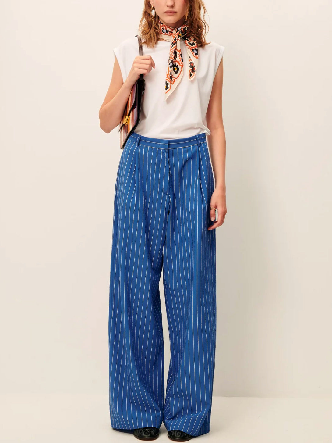 Office Blue Provencia Womens Striped Sessun Trousers Womens High Waisted Pants 