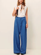 Office Blue Provencia Womens Striped Sessun Trousers Womens High Waisted Pants 