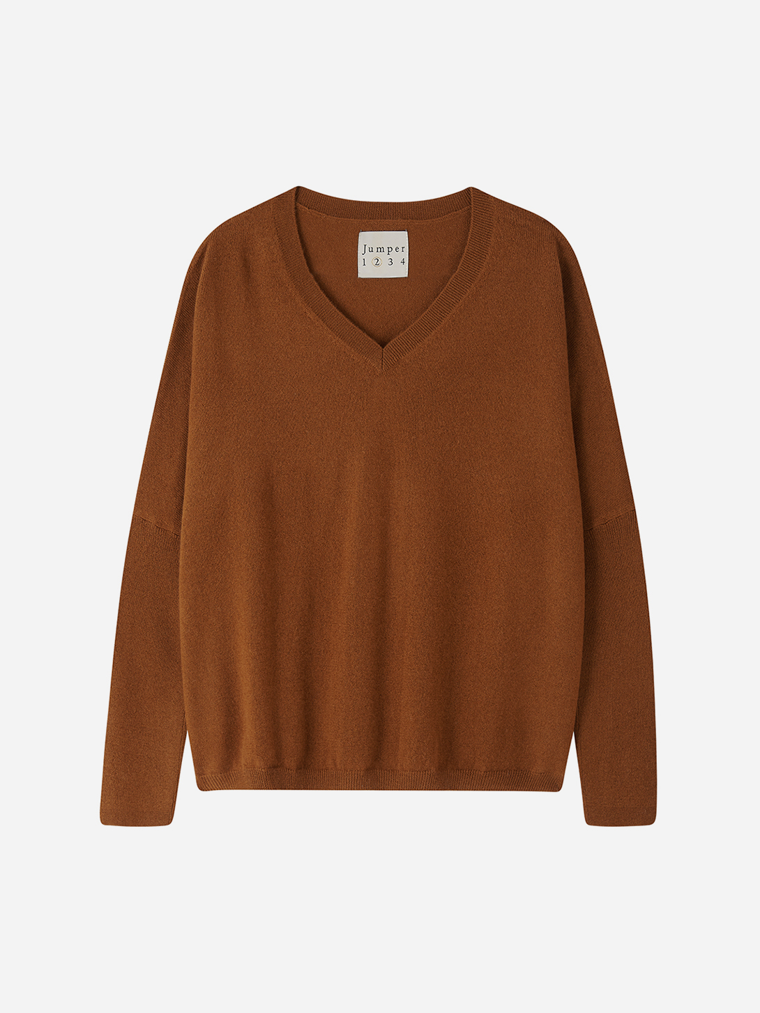 Saddle Brown Oversized Vee Womens Brown V Neck Cashmere Sweater Jumper1234