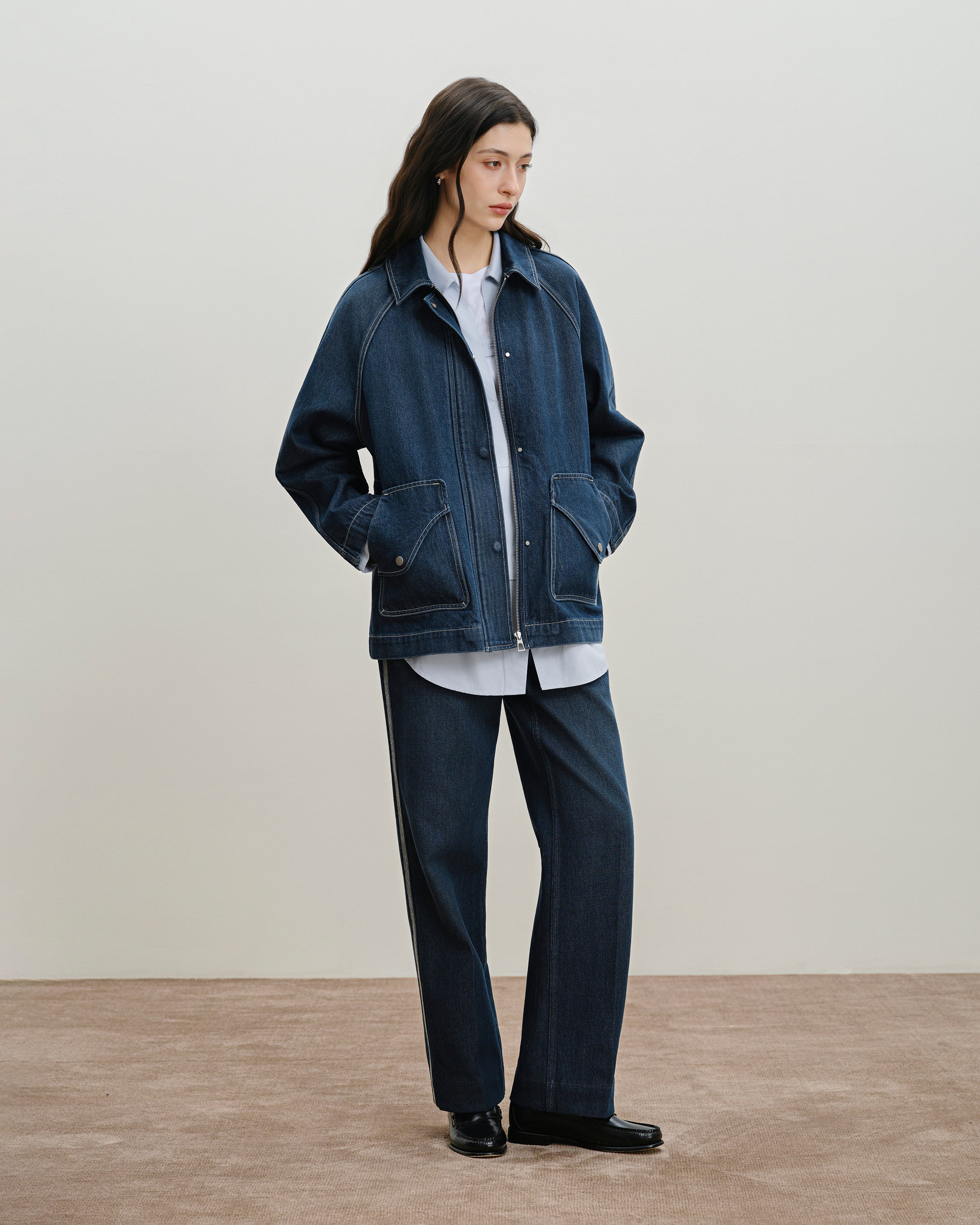 Dk Indigo Back Vent Denim Jacket Womens Denim Button Up Jacket Future Classics