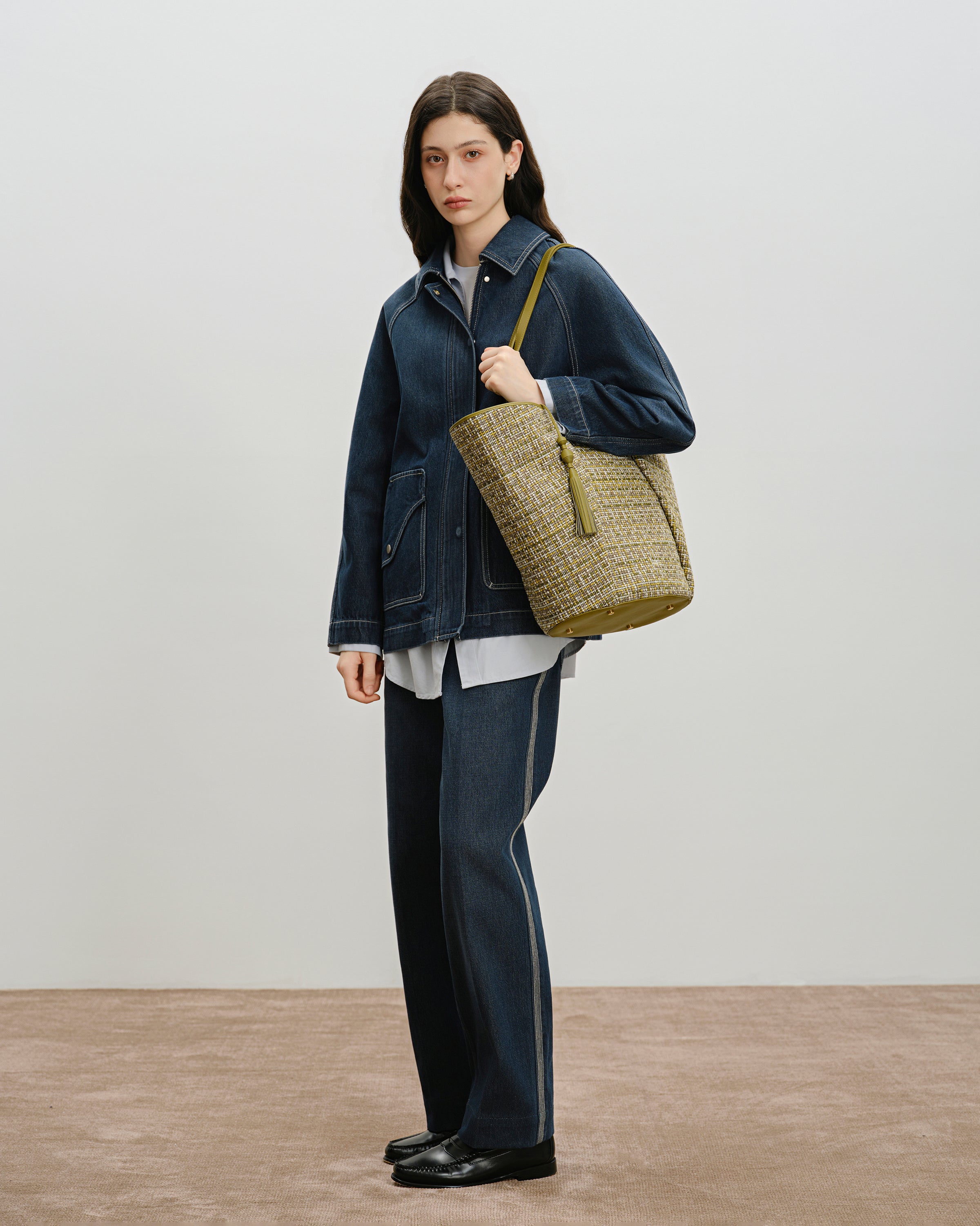Green Moss Large Lamp Shade Tweed Tote Large Shoulder Tote Bag Utility Outdoor Beach Tote Future Classics Handbags 