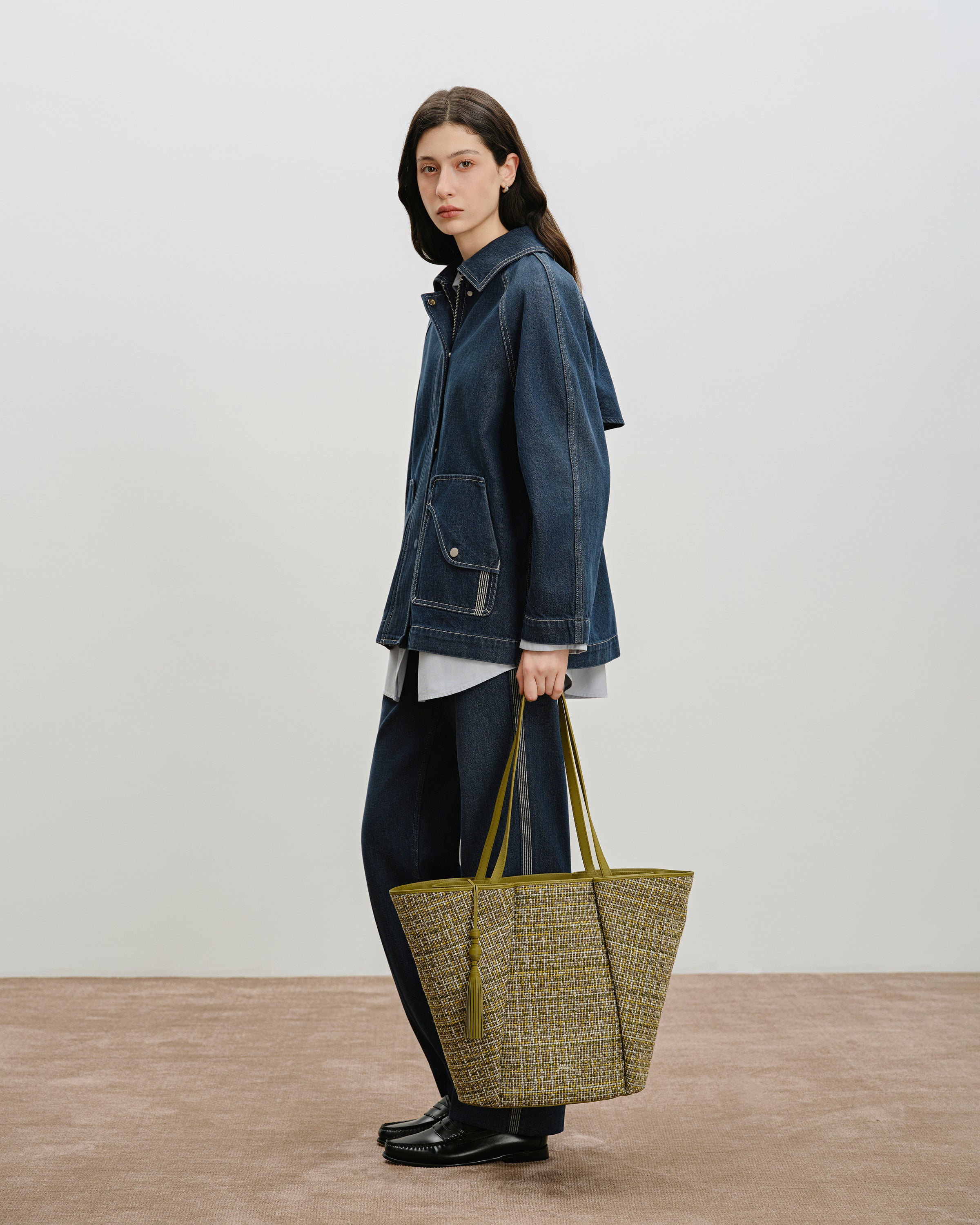 Green Moss Large Lamp Shade Tweed Tote Large Shoulder Tote Bag Utility Outdoor Beach Tote Future Classics Handbags 