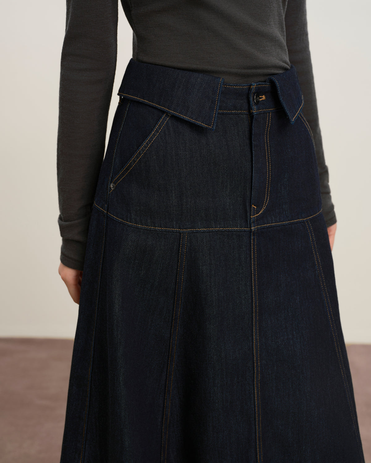 Dk Indigo Collared A-Line Skirt Womens Denim Skirt Future Classics 