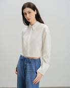 Pure White Folded Cuff Cropped Shirt Womens Woven Button Up Collared Shirt Future Classics Clothing