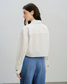 Pure White Folded Cuff Cropped Shirt Womens Woven Button Up Collared Shirt Future Classics Clothing