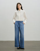 Pure White Folded Cuff Cropped Shirt Womens Woven Button Up Collared Shirt Future Classics Clothing