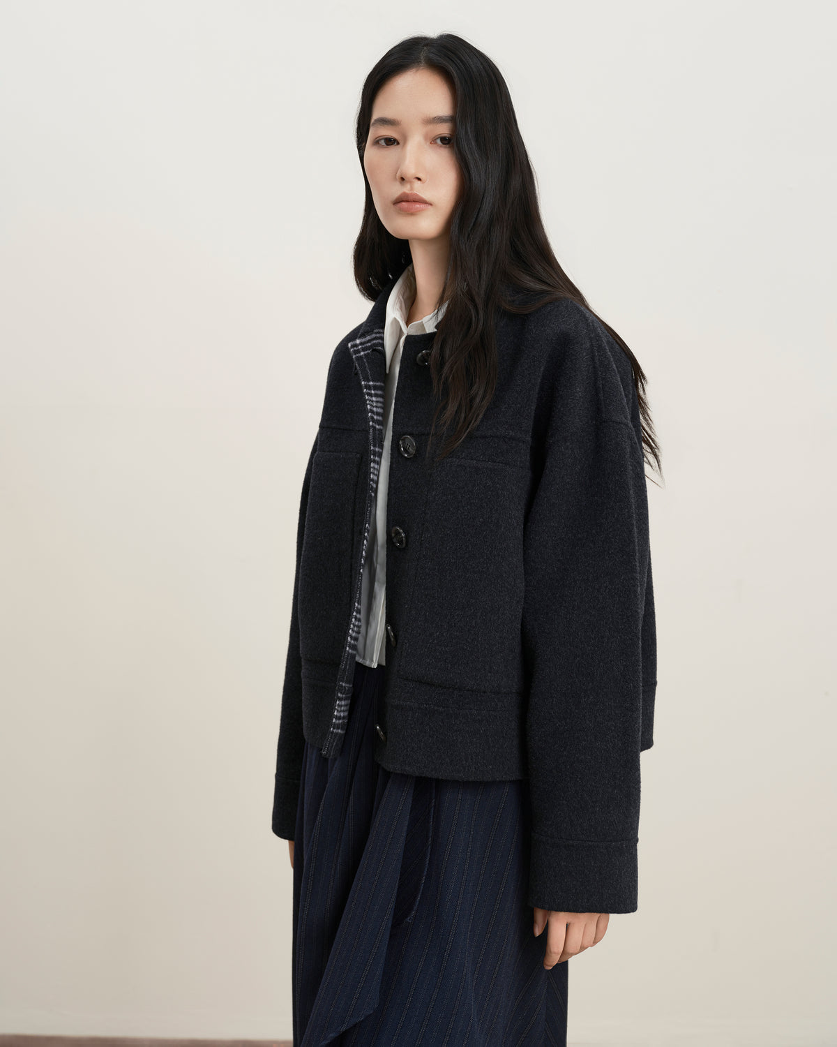Raven Heather Doubleface Short Jacket Womens Cropped Outerwear Jacket Future Classics