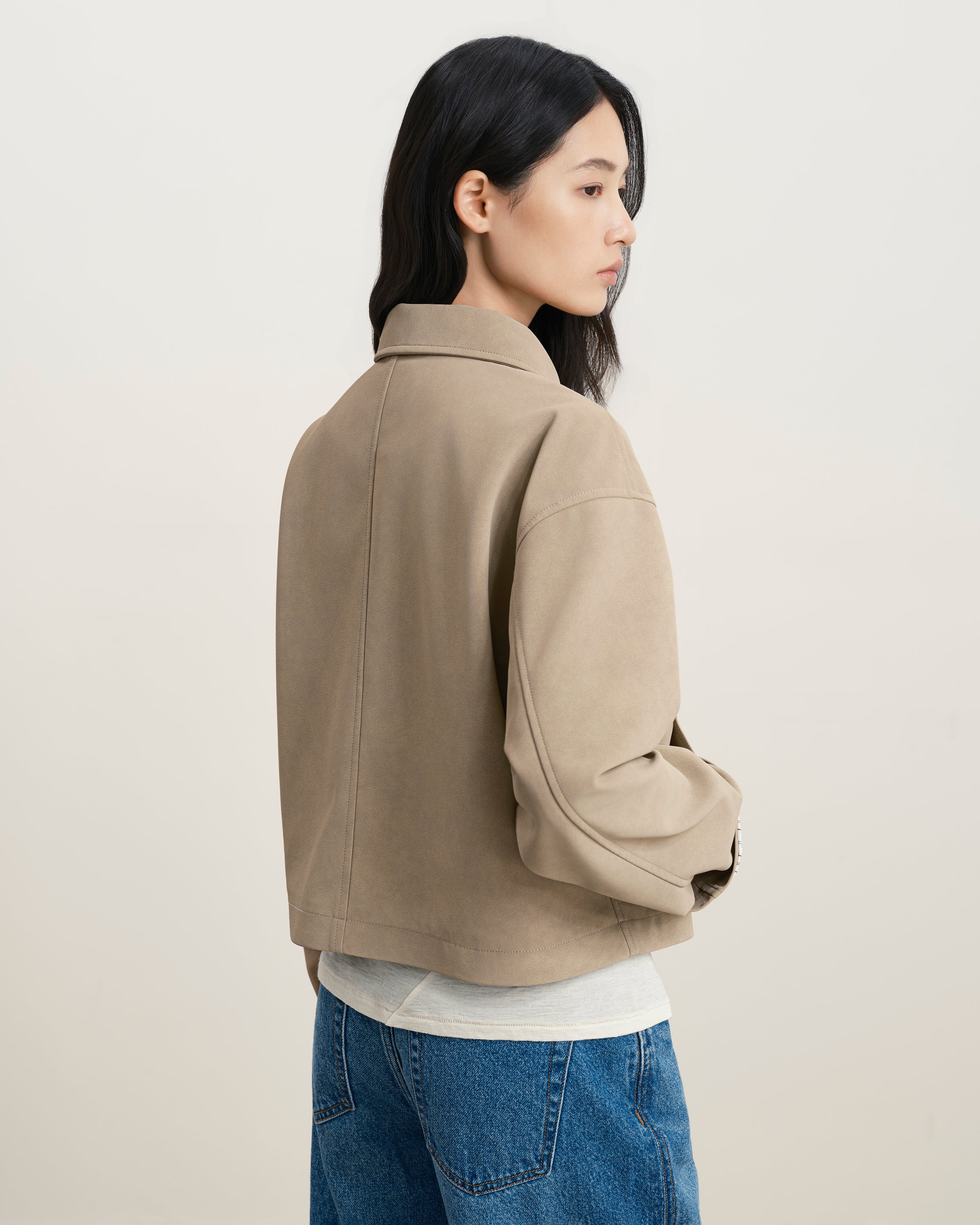 Oatmeal Faux Suede Worker Jacket Womens Cropped Collared Jacket Future Classics