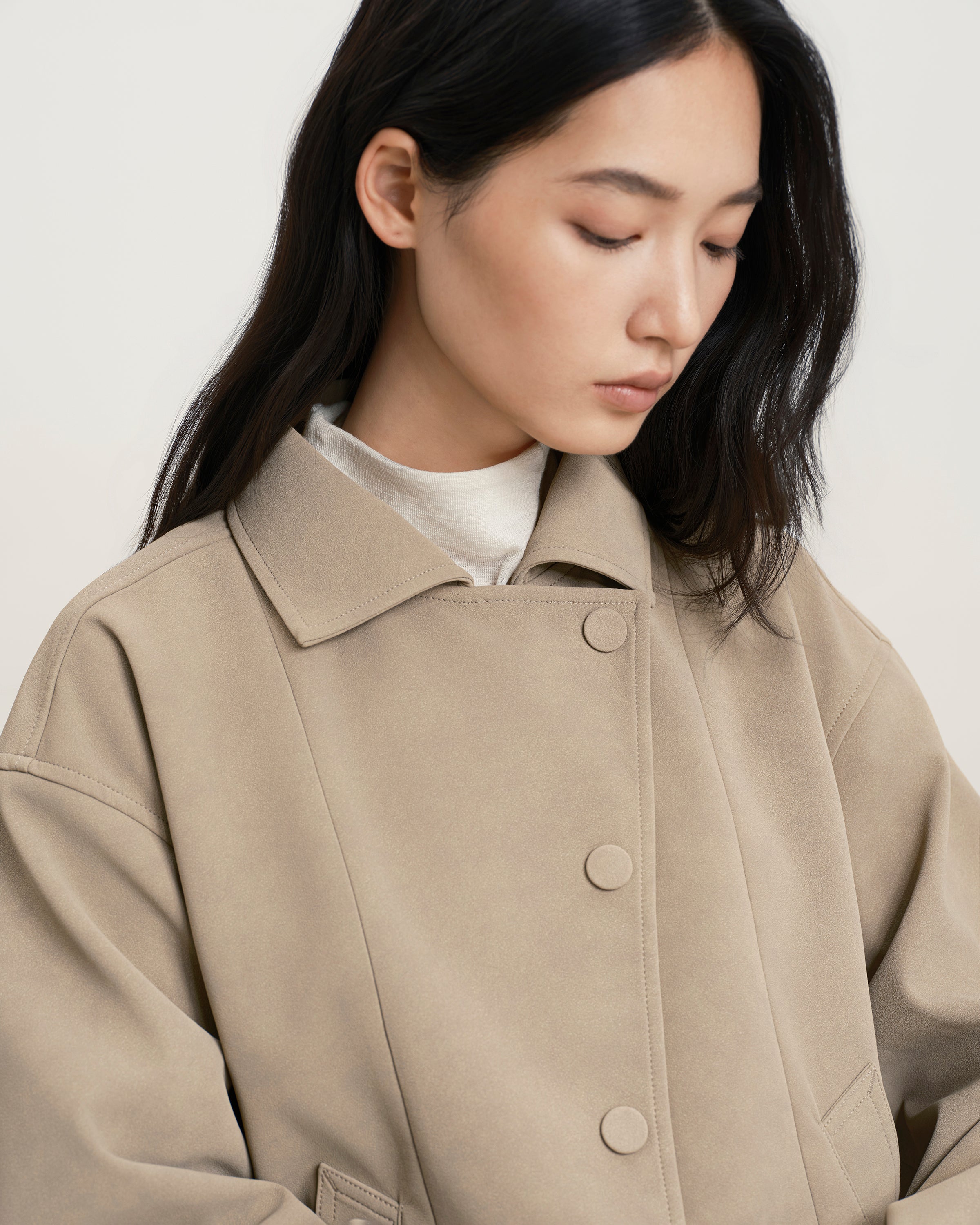 Oatmeal Faux Suede Worker Jacket Womens Cropped Collared Jacket Future Classics