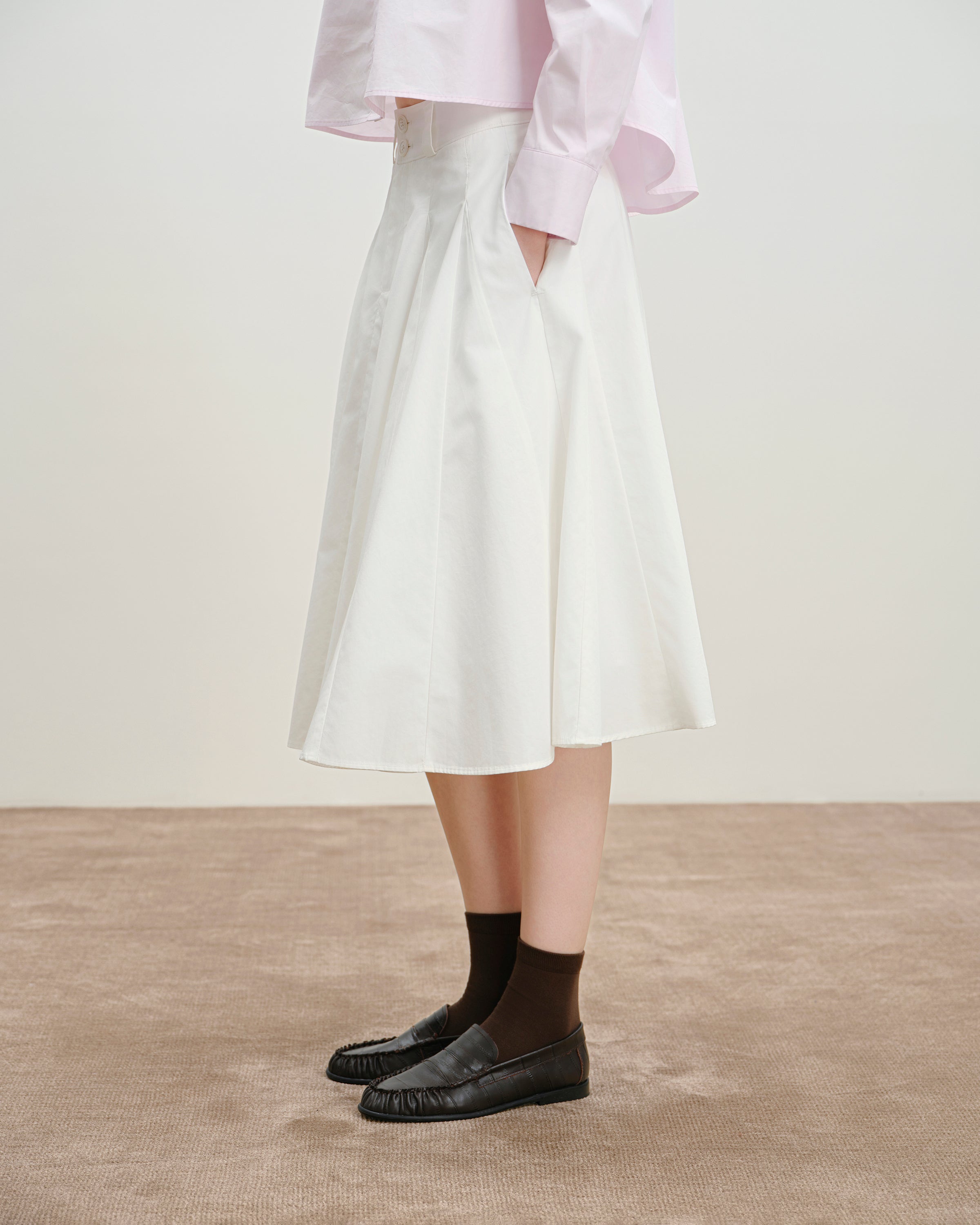 Off White Inverted Pleats Skirt Womens Medium Length White Skirt Future Classics