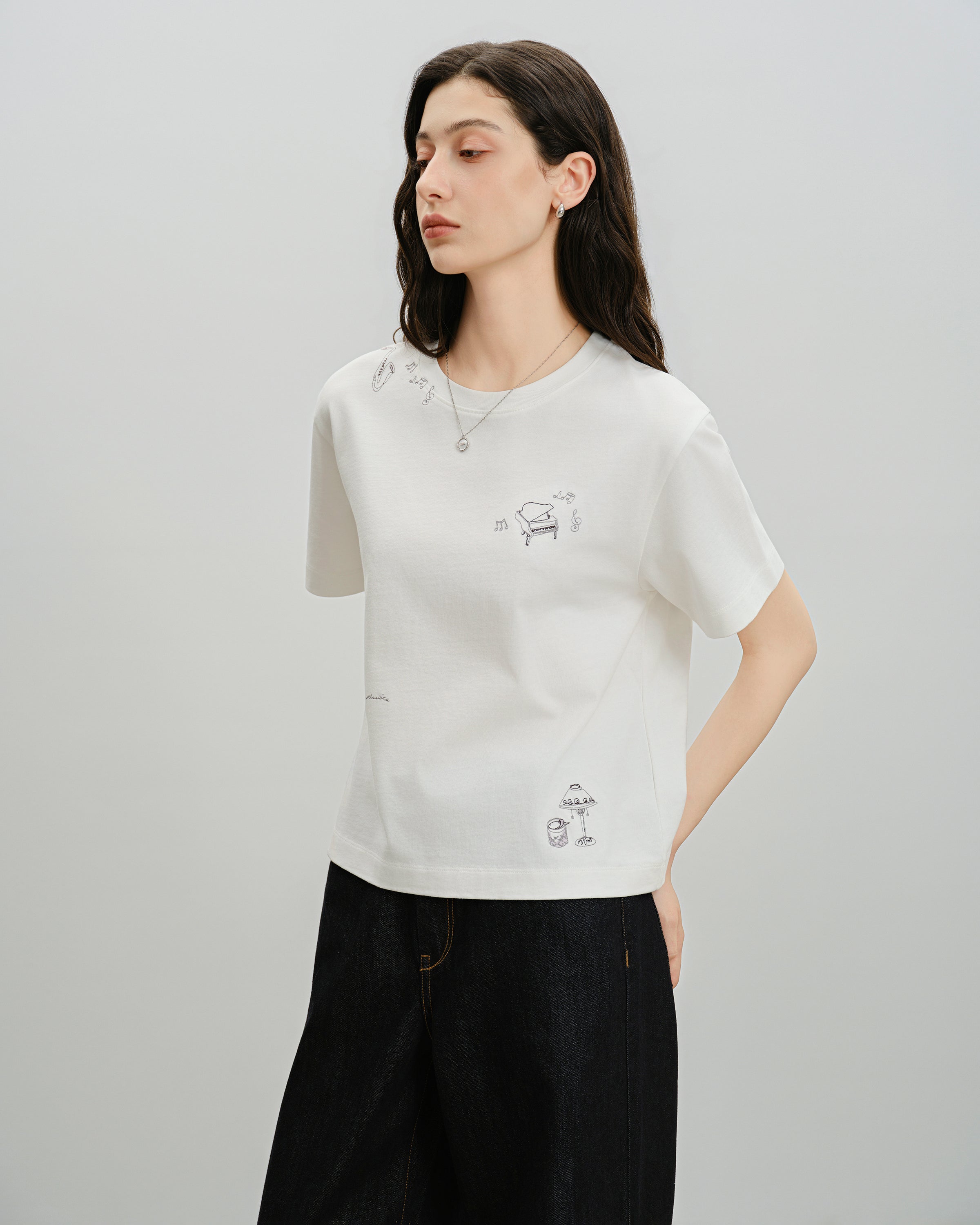 Off White Let's Jazz Boxy Tee Womens Crew Neck Short Sleeve Tee Graphic Design Future Classics Clothing 