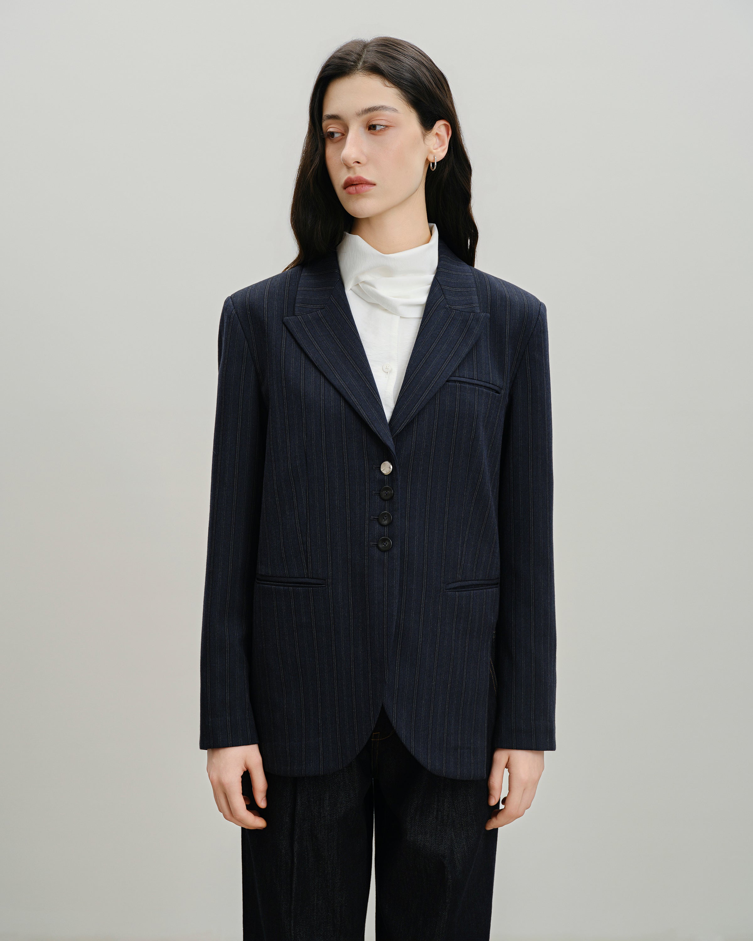 Navy Blazer Stripes Modern Blazer Womens Striped Blazer Jacket Future Classics