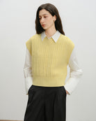 Dusty Yellow Oversized Knitted Vest Womens Knit Sleeveless V Neck Vest Future Classics Clothing 
