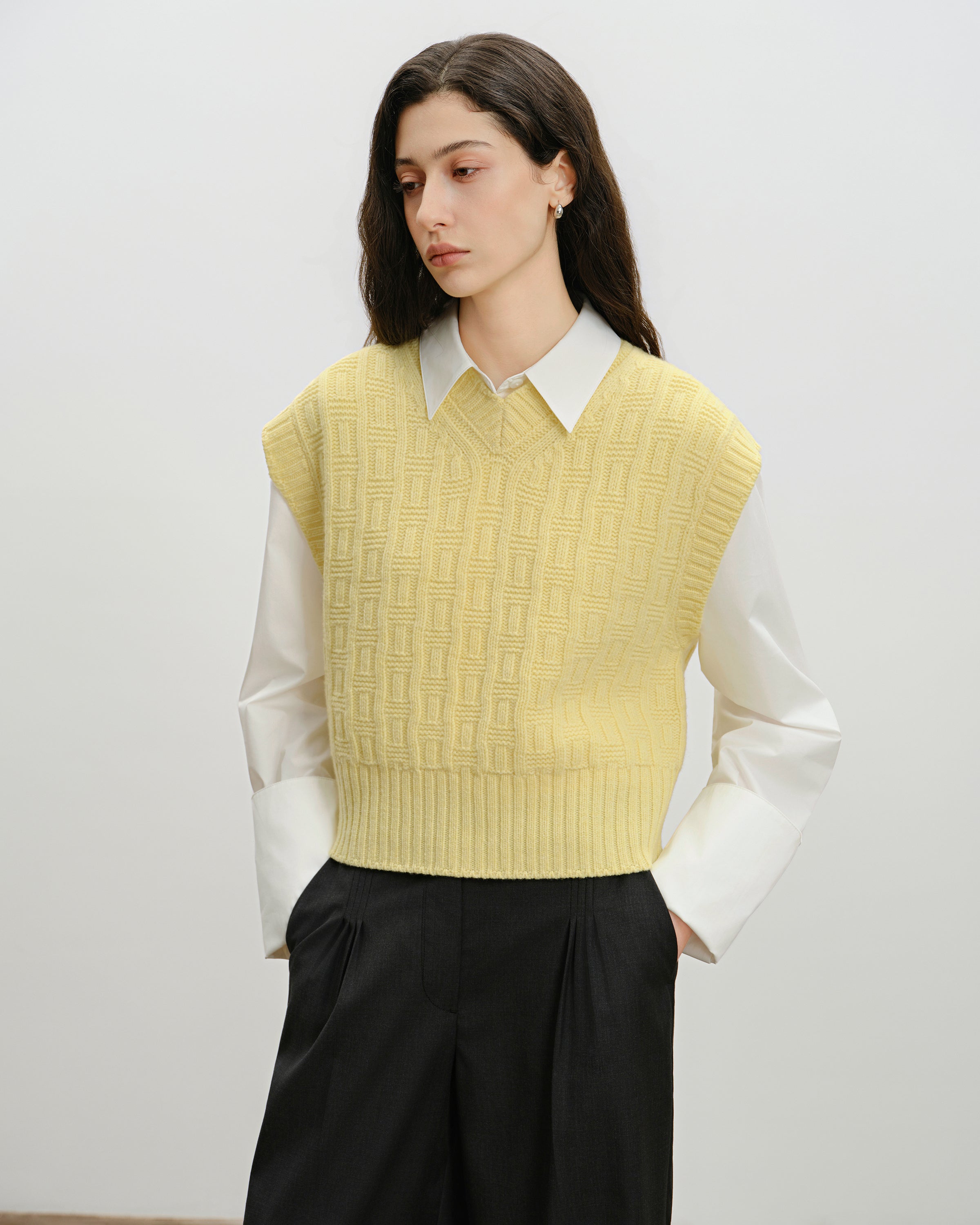 Dusty Yellow Oversized Knitted Vest Womens Knit Sleeveless V Neck Vest Future Classics Clothing 