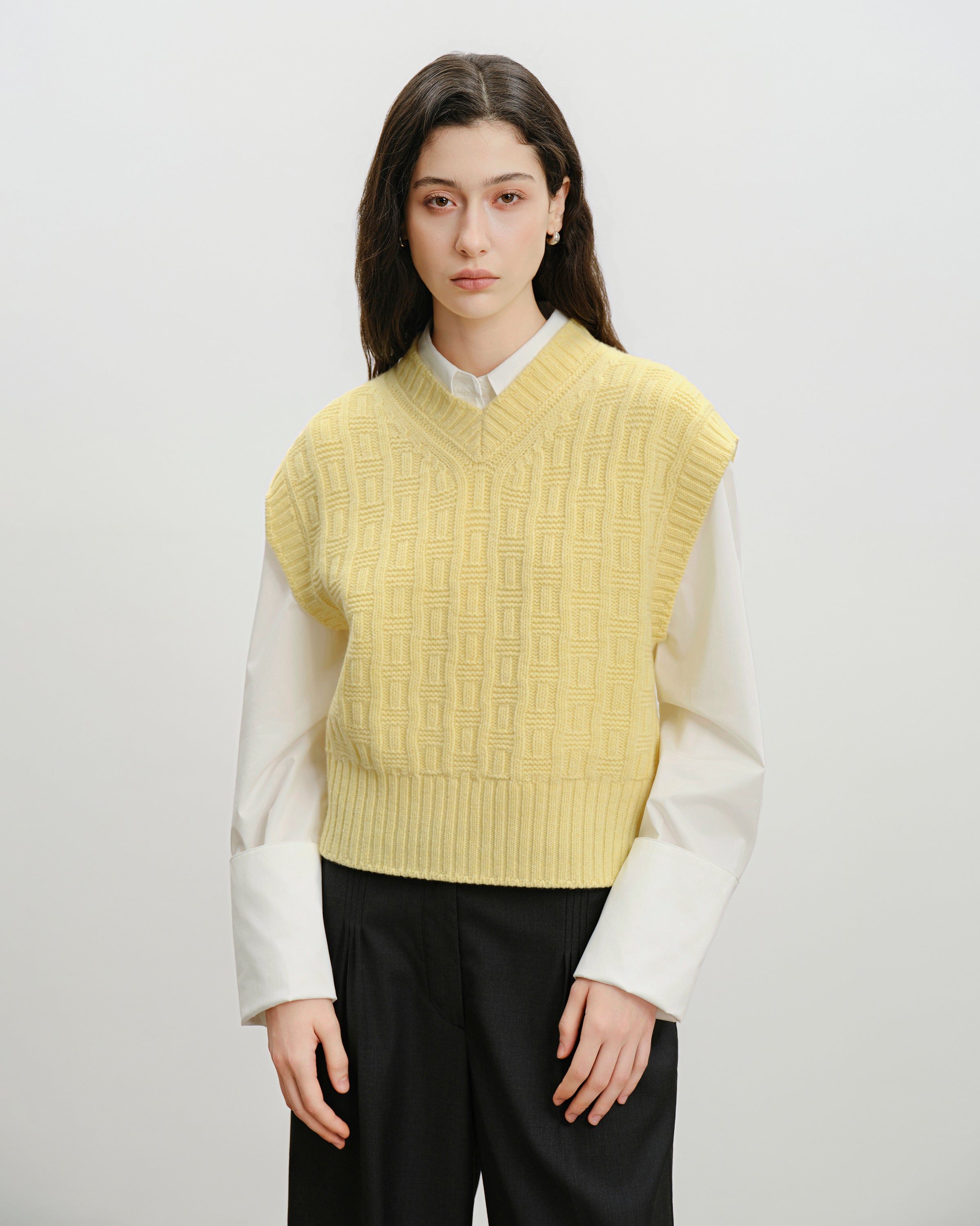 Dusty Yellow Oversized Knitted Vest Womens Knit Sleeveless V Neck Vest Future Classics Clothing 