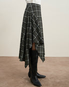 Forest Night Checks Plaid Asymmetric Drape Skirt Womens Plaid Long Skirt Future Classics 