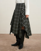 Forest Night Checks Plaid Asymmetric Drape Skirt Womens Plaid Long Skirt Future Classics 