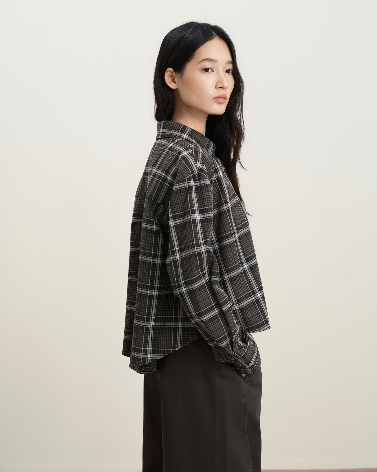 Forest Night Checks Plaid Flared Shirt Womens Cropped Plaid Shirt Future Classics 