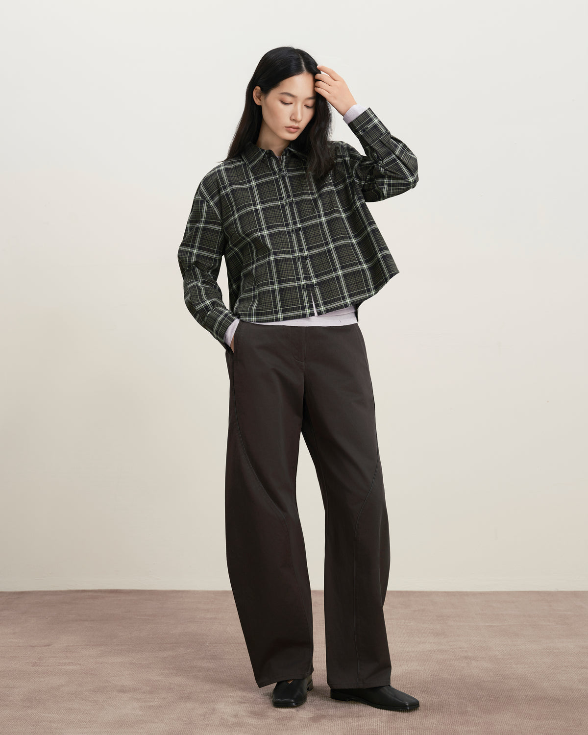 Forest Night Checks Plaid Flared Shirt Womens Cropped Plaid Shirt Future Classics 