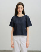 Dk Indigo Rinse Wash Puff Blouse Womens Short Sleeve Indigo Puff Sleeve Blouse Shirt Future Classics Clothing