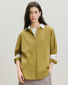 Green Moss Stripes Striped Oversized Shirt Womens Striped Woven Shirt Future Classics