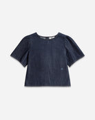 Dk Indigo Rinse Wash Puff Blouse Womens Short Sleeve Indigo Puff Sleeve Blouse Shirt Future Classics Clothing