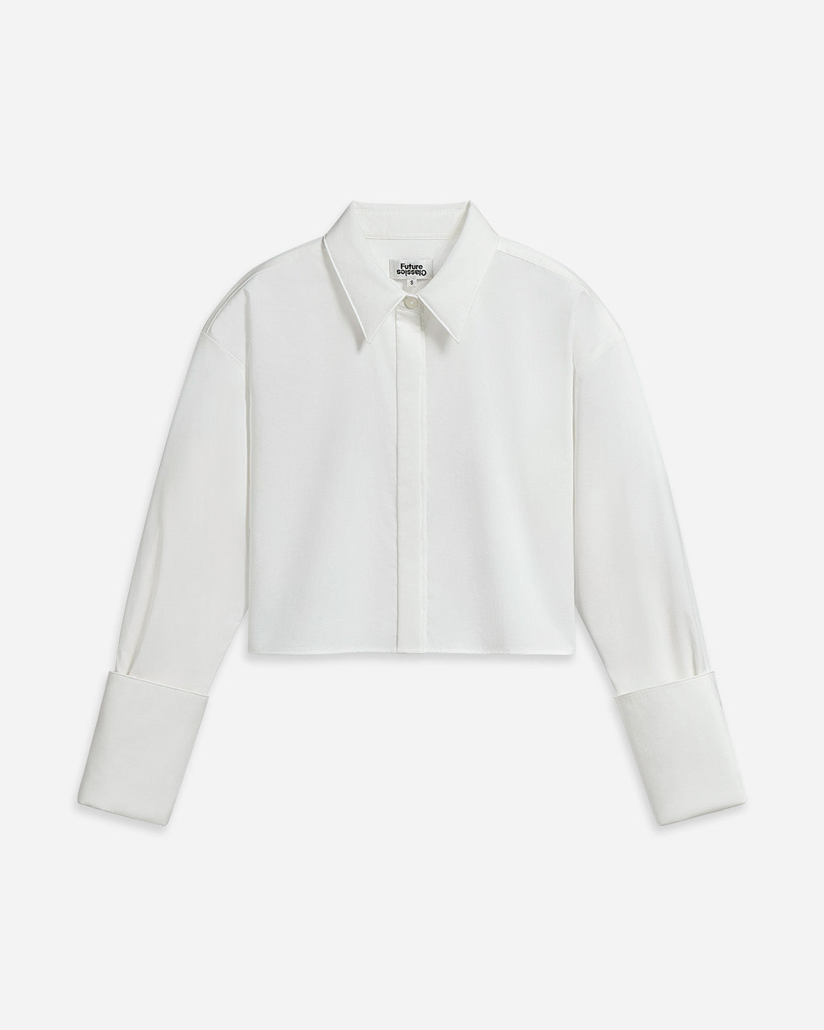 Pure White Folded Cuff Cropped Shirt Womens Woven Button Up Collared Shirt Future Classics Clothing