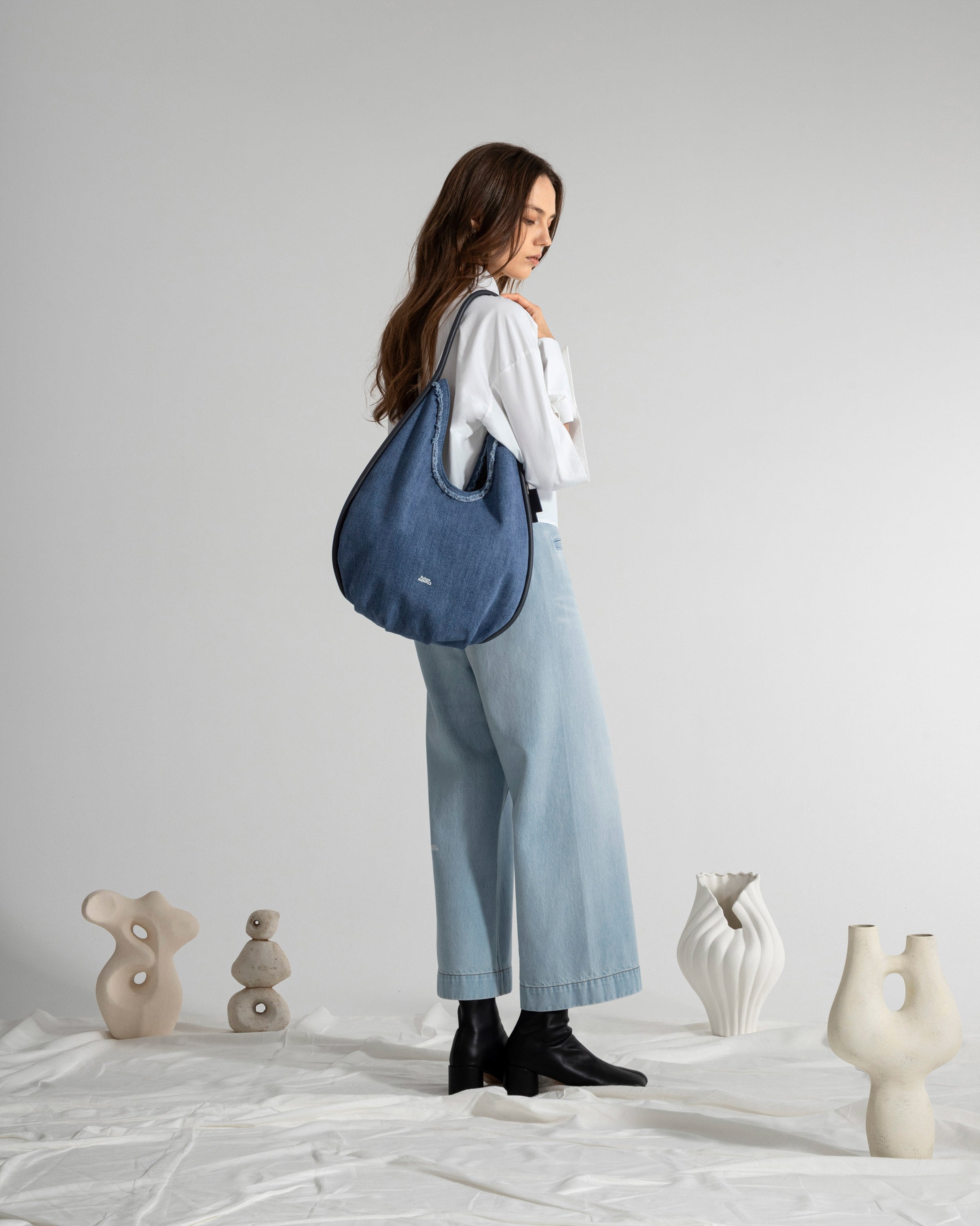 Mid Indigo Large Teardrop Denim Hobo
Womens Denim Hand and Shoulder Bag Future Classics
