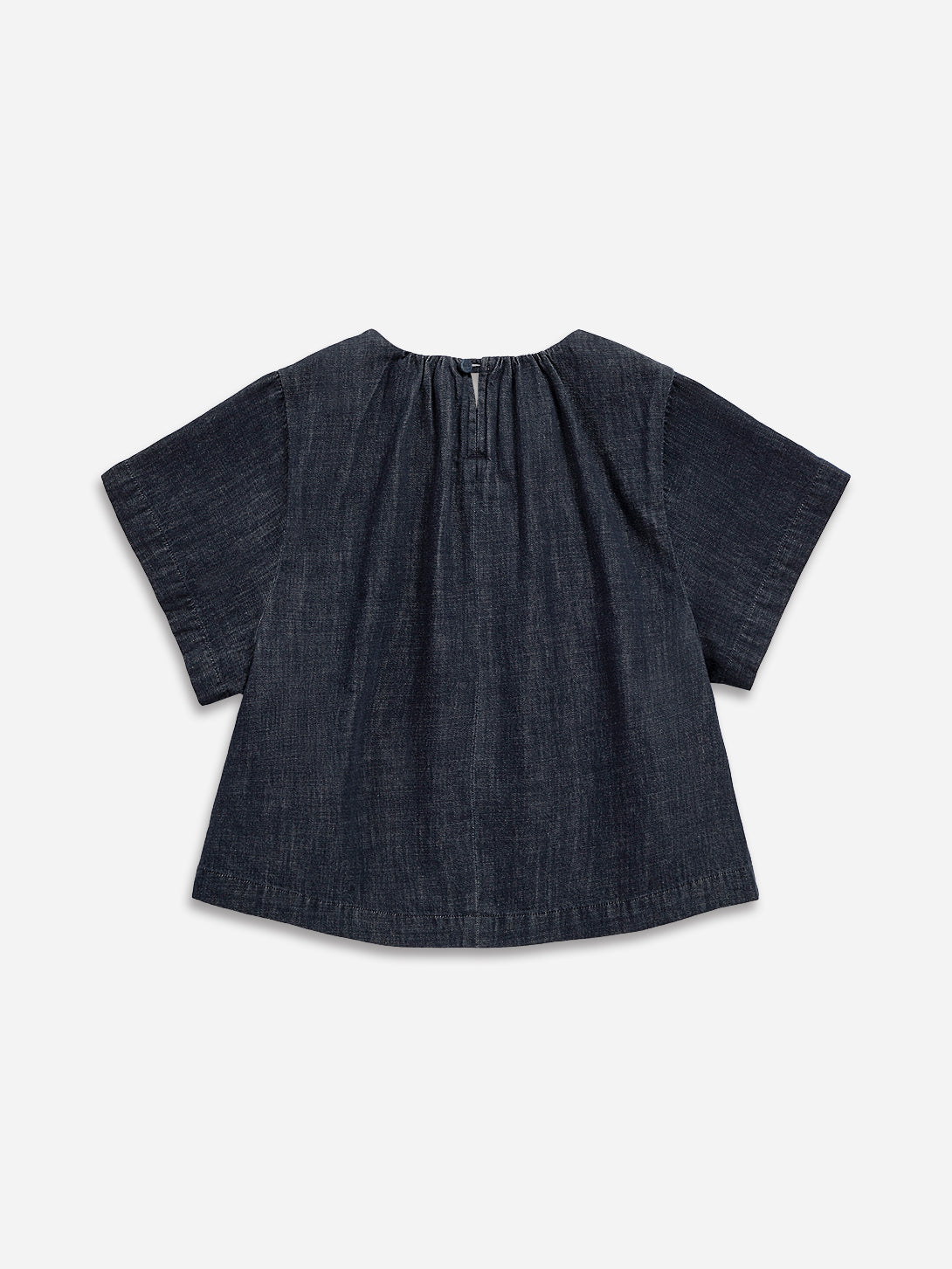 Dk Indigo Gathered Neck Denim Top Womens Relaxed Fit Denim Blouse 