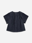 Dk Indigo Gathered Neck Denim Top Womens Relaxed Fit Denim Blouse 
