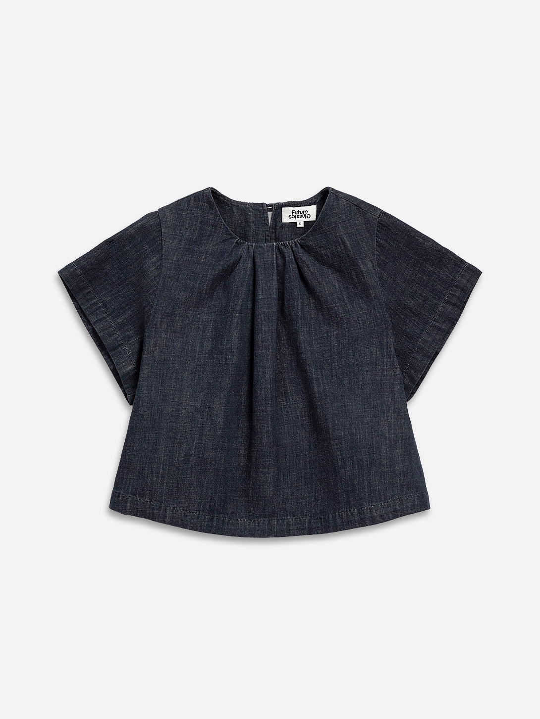 Dk Indigo Gathered Neck Denim Top Womens Relaxed Fit Denim Blouse 