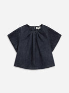 Dk Indigo Gathered Neck Denim Top Womens Relaxed Fit Denim Blouse 
