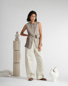 Desert Sand Stripe Striped Waistcoat Womens Long Vest Striped Future Classic Clothing