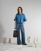 Mid Indigo Loose Fit Jeans Mid-Indigo Womens Denim Wash Indigo Jeans Wide Leg Jeans 