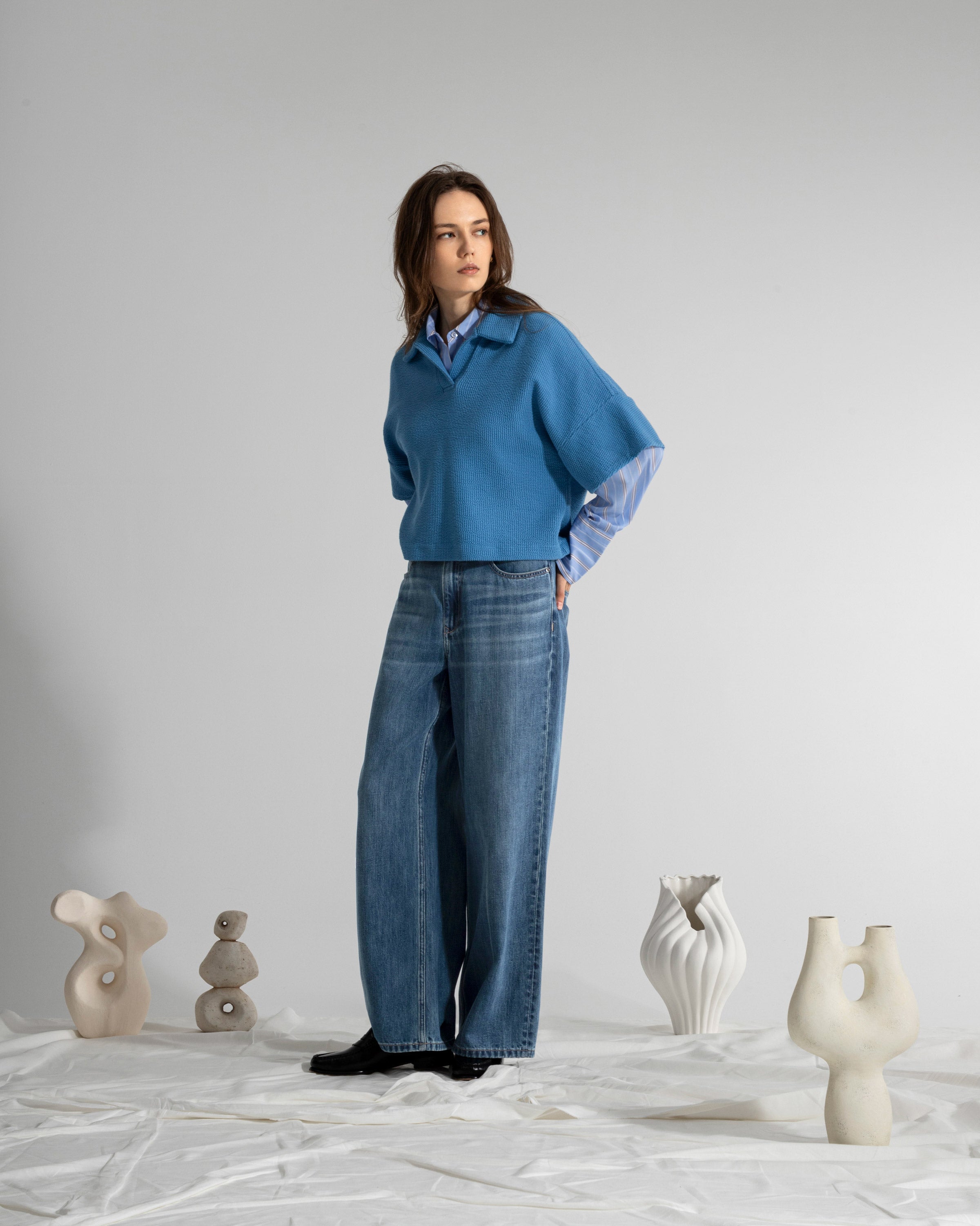 Mid Indigo Loose Fit Jeans Mid-Indigo Womens Denim Wash Indigo Jeans Wide Leg Jeans 