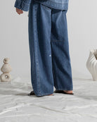 Mid Indigo Round Jeans Womens Barrel Leg Jeans Womens Light Wash Denim Pants 